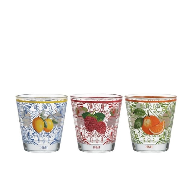 Set Mit 3 Dekorierten Gläsern Fruits 25 Cl
