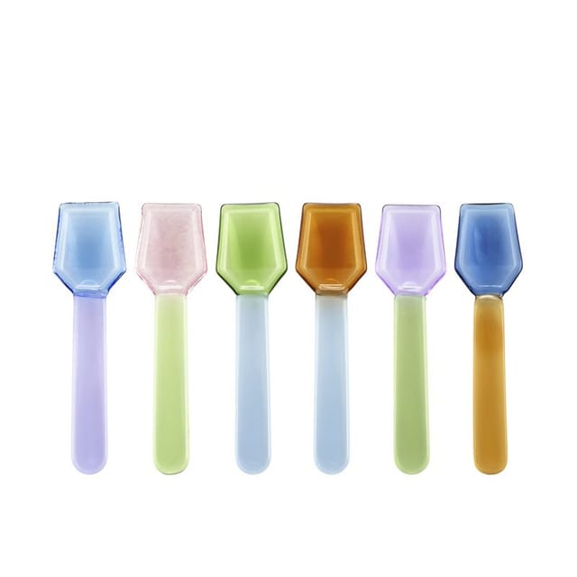 Set Aus 6 Bicoloren Dessertlöffeln Aus Borosilikatglas 19x12x2 Cm
