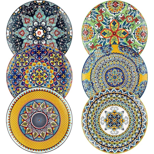 Henxfen Lead Speiseteller Porzellan 27cm Set 6 Stück Bunt Bohemian Style