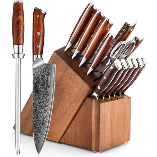 Messerblock Damaststahl K&xfcchenmesser Set 15er Damaststahl