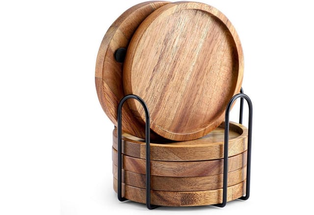 6er Set Untersetzer Holz Akazienhalter Glasuntersetzer Getränke Bar