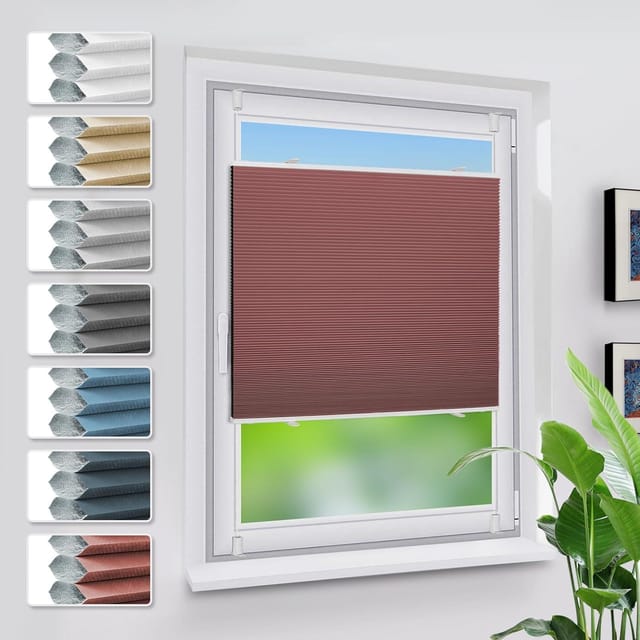 Verdunklungsplissee Wabenplissee Klemmfix Weiß-weinrot B90 X H110 Cm