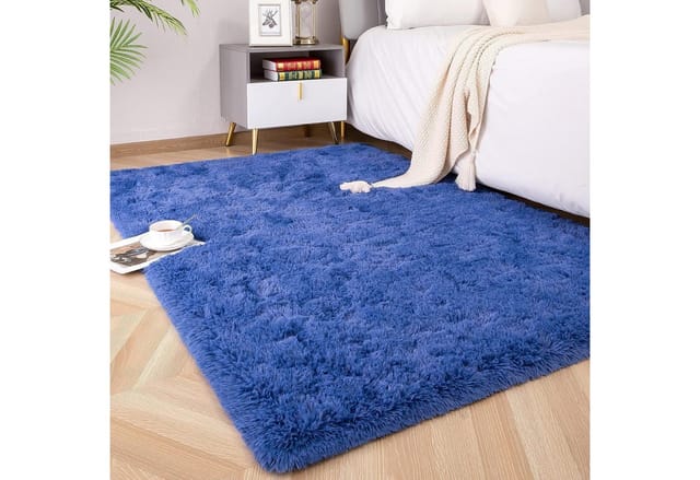 Teppich Hochflor Shaggy Wohnzimmer Schlafzimmer Blau 80 X 150 Cm