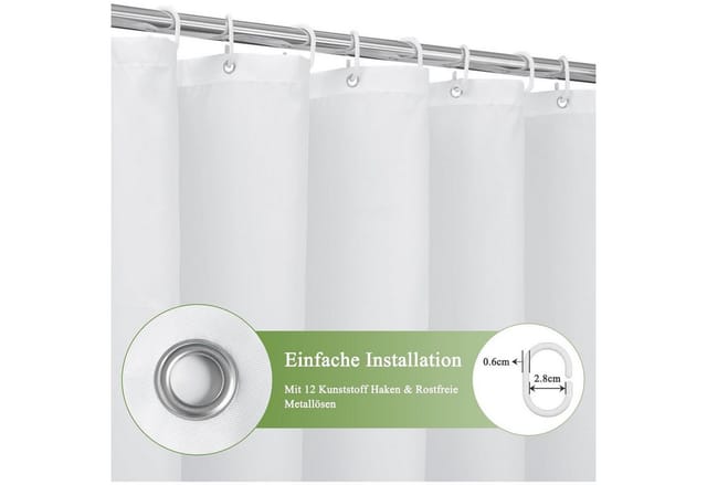 Duschvorhang Textil Grau Wasserdicht Waschbar 180x190cm