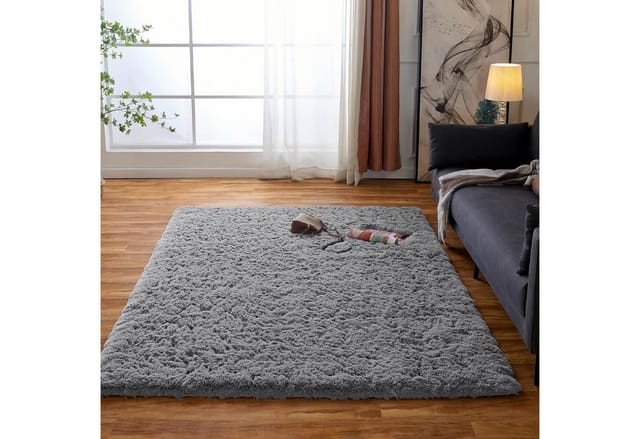 Teppich Hochflor Flauschig Grau Rutschfest 60&xd7120 Cm Grau