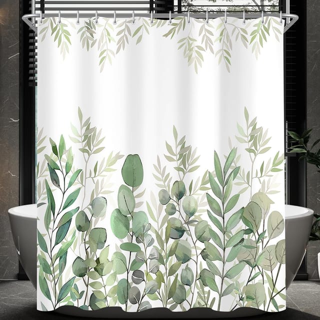 Duschvorhang 200x200cm Blätter Antischimmel Textil Wasserdicht Polyester Stoff