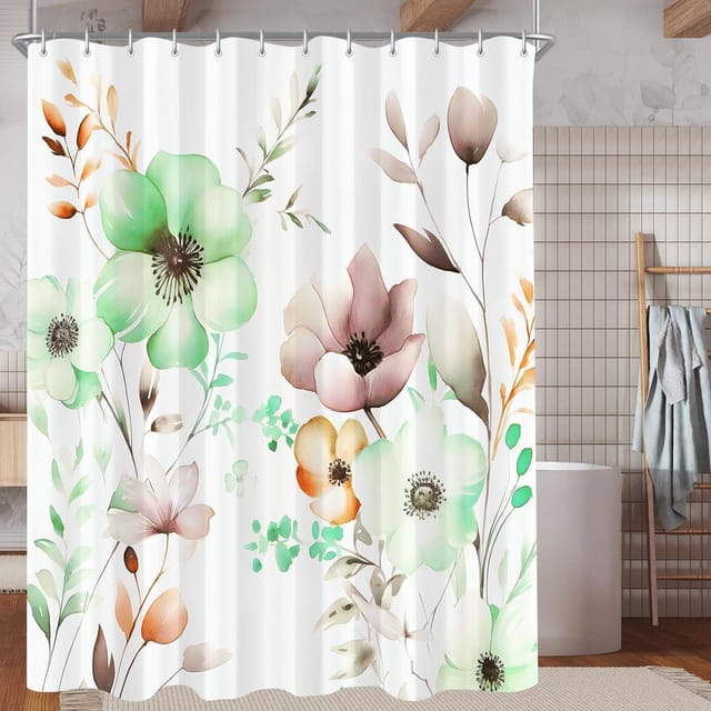 Duschvorhang 240x180cm Blumen Zeichnen Antischimmel Wasserabweisend 16 Ösen