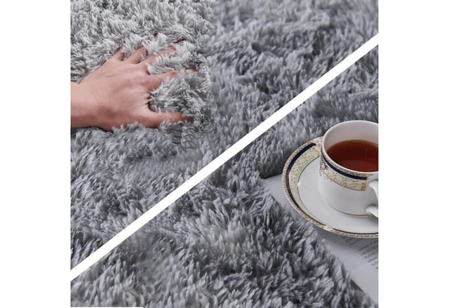 Teppich Hochflor Shaggy Flauschig Wohnzimmer Hellgrau 80 X 150 Cm