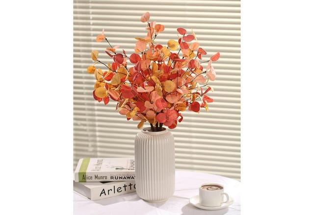 Eukalyptus Zweig Kunstblume 60cm 5er Bund Herbst Deko Orange