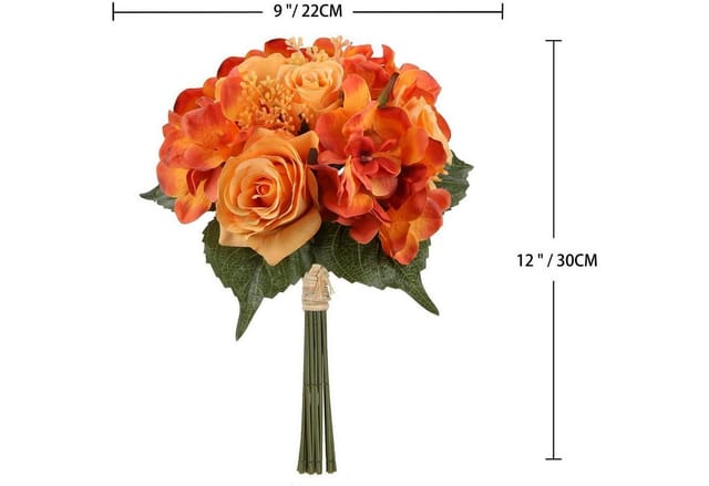Künstliche Blumenstrauß 2er Set Hortensie Rosenbouquet Höhe 30cm Orange