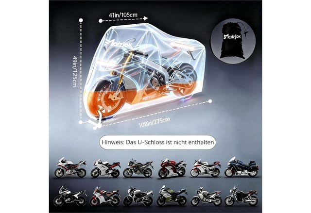 Motorrad Abdeckplane 210d Wasserdicht 275x105x125 Cm Outdoor Indoor Winterfest