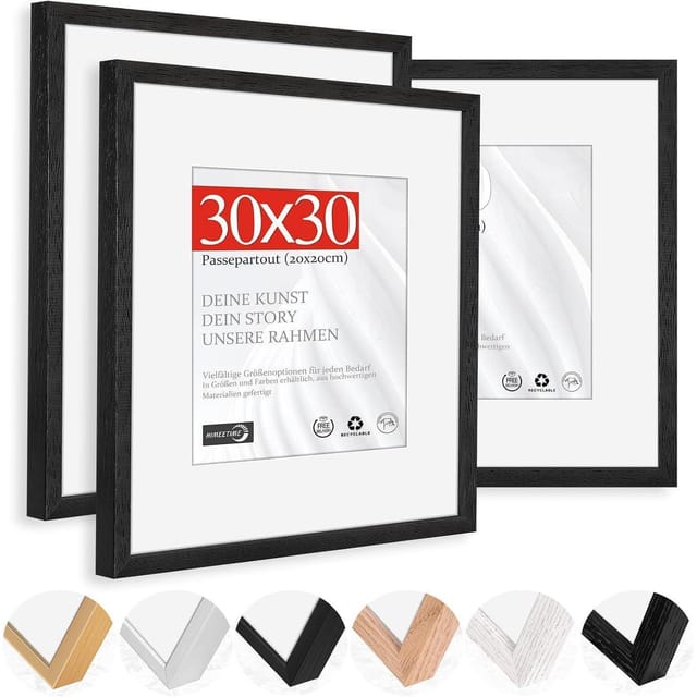 Bilderrahmen 30x30cm 3x Passepartout 20x20cm Holz Schwarz 30x30cm 3x