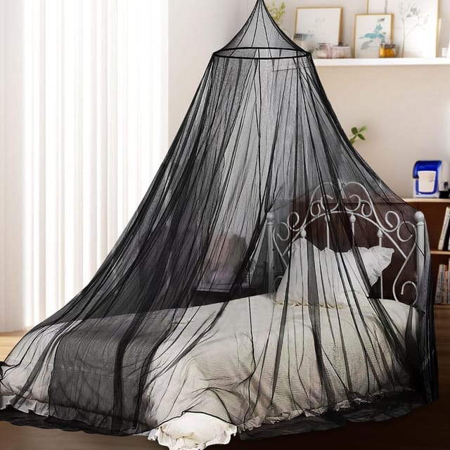Moskitonetz Bett Doppelbett Feinmaschig Klebehaken Camping Schwarz