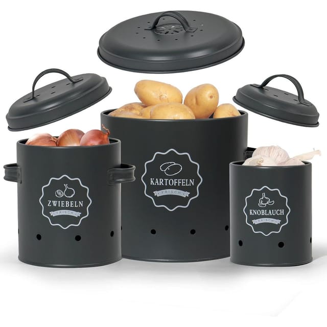 Sylando Kartoffel Zwiebel Knoblauch Aufbewahrung Set Metall Schwarz