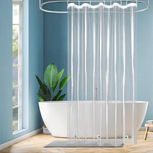 Duschvorhang 120x200 Transparent Wasserdicht Mit 3 Magnete Unten 8 Haken