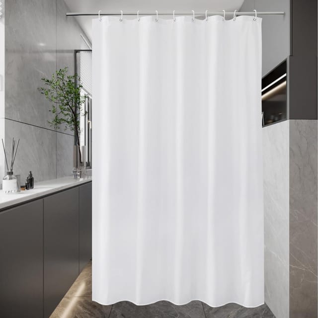 Duschvorhang 150x180 Weiß Textil Polyester Anti-schimmel Wasserdicht Mit 10