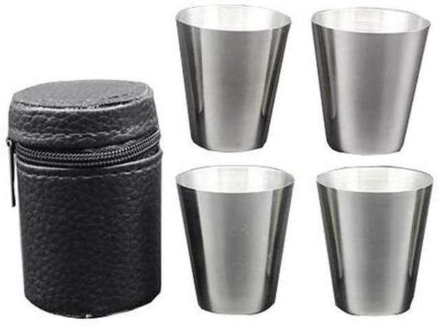 Verres A Shot Magichome, Kit, Acier Inoxydable, Dans Un Étui En Similicuir, 4x30 Ml
