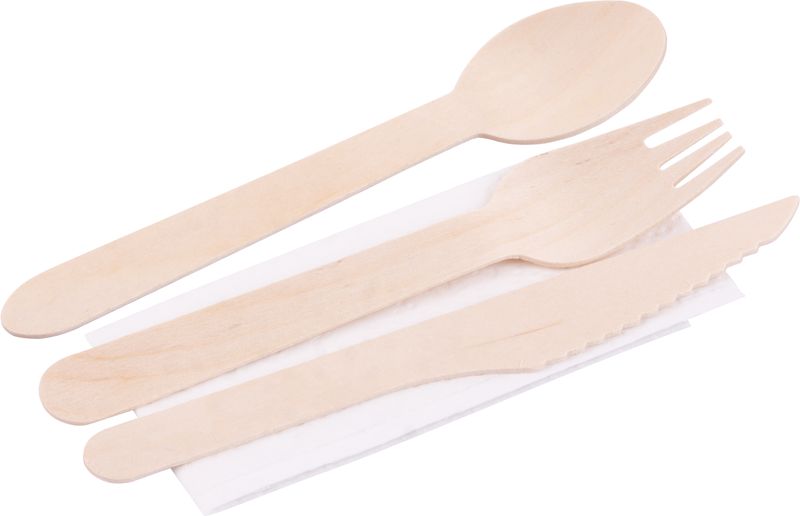 Couverts Magichome Woodline Eco, Couteau En Bois, Fourchette, Cuillere, Serviette, 100% Naturel