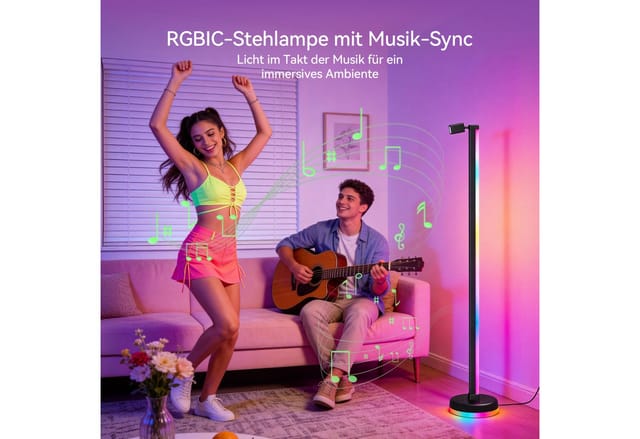 Mai & Mai Led Stehlampe Dimmbar Mit Leselampe Wohnzimmer Led Stehleuchte In Schwarz, Rgbicww Stehlampe Mit Reinem Warmweiß & 16 Millionen Farben, Lineora-02