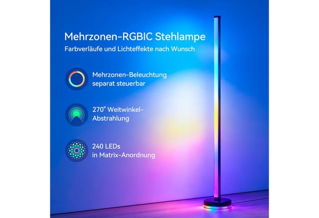 Mai & Mai Led Stehlampe Wohnzimmer Dimmbar, Led Stehleuchte Dimmbar Mit 3 Steuerungsarten In Schwarz, Rgbicww Stehlampe Mit Reinem Warmweiß & 16 Millionen Farben, Lineora-01
