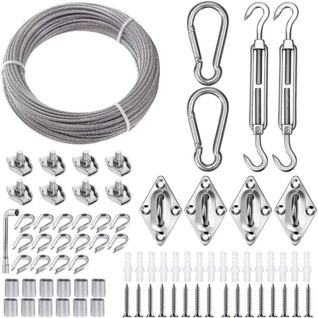 Corde En Acier Inoxydable À Suspendre Kit,15m/3mm Câble En Acier Inoxydable Revêtu Avec Tendeurs,kit De M5 Tendeurs Cable Pour Plantes Grimpante,corde A Linge,voile D'Ombrage Suspension