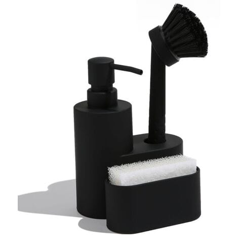 Pa 3-in-1-spülmittelspender, Schwammhalter Für Die Küche, Küchenseifenspender Mit Schwamm, Bürste, Schwarz