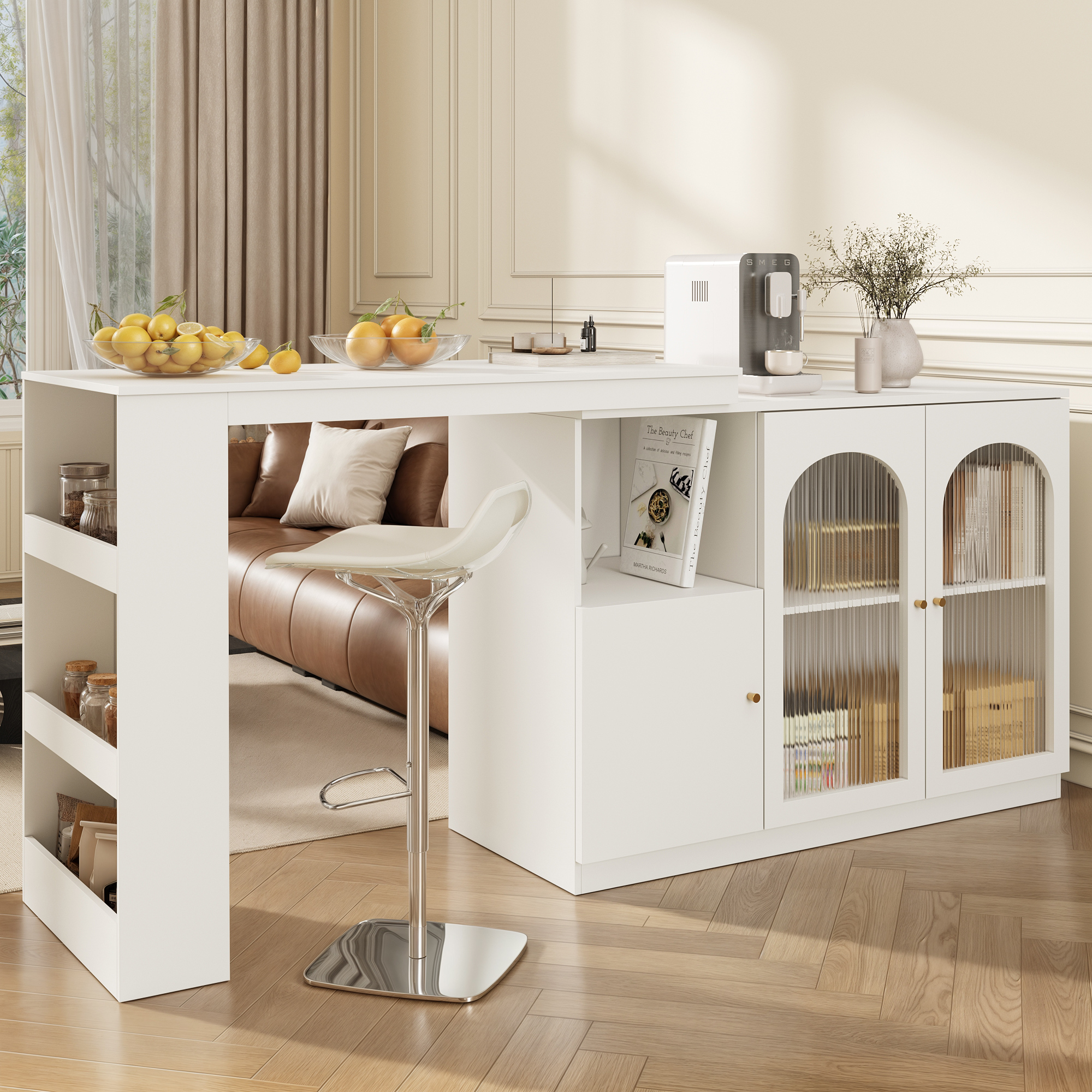 Um 360° Drehbarer Bartisch , Moderner Und Einfacher Weißer Rotierender Ess- Und Barschrank, Multifunktionaler Aufbewahrungsschrank Mit Glastür – ° Flexibles Rotationsdesign, Leicht Anpassbar An Mehrer