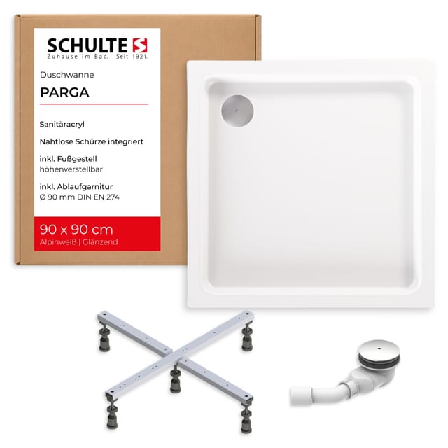 Schulte Duschwanne Parga 90x90 - Komplettset Inklusive Fußgestell, Ablauf Und Schürze