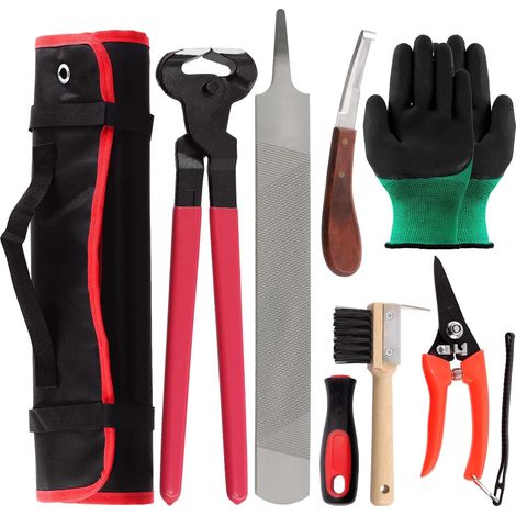 Wertvolles 8-teiliges Profi-hufschmied-werkzeugset Mit Gerollter Verpackung, Hufschere, Hufschneider, Huffeile Und Gummigriff, Zange