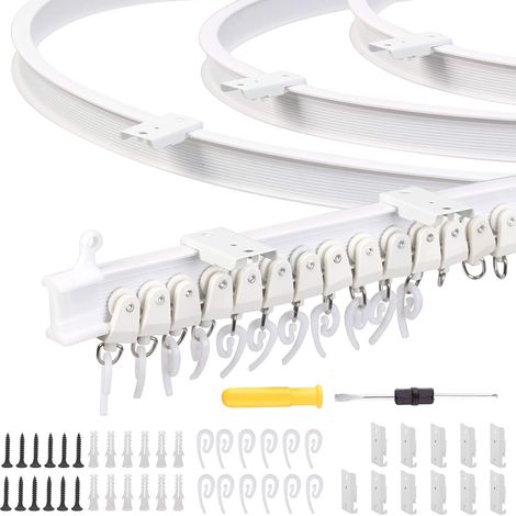 Csparkv – 3 M Lange Gardinenschienen-set Für Die Decke – Flexibler Stahl – 26 Haken Und Rollen – Einfache Montage Für Fenster Und Büros – Weiß