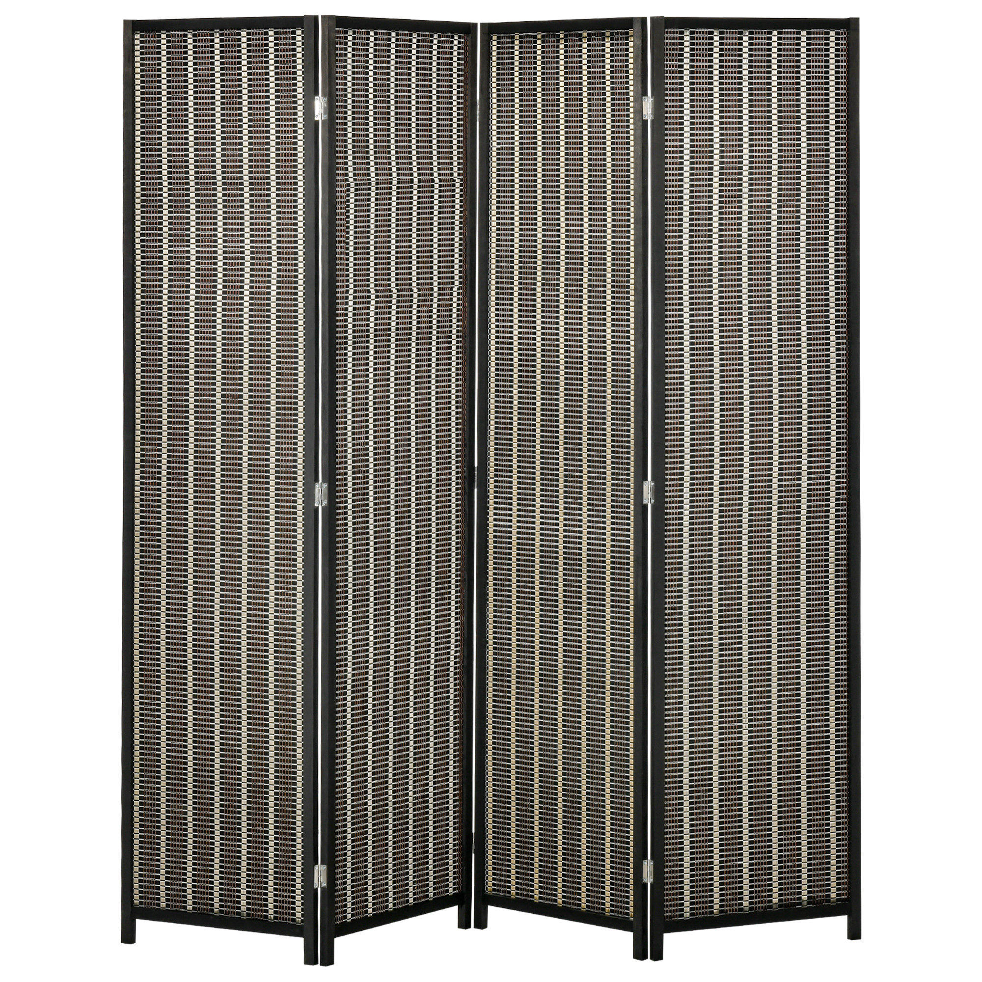Faltbarer Paravent Raumteiler Kiefernholz & Bambus Freistehender Sichtschutz Spanische Wand Braun Schwarz 180 Cm