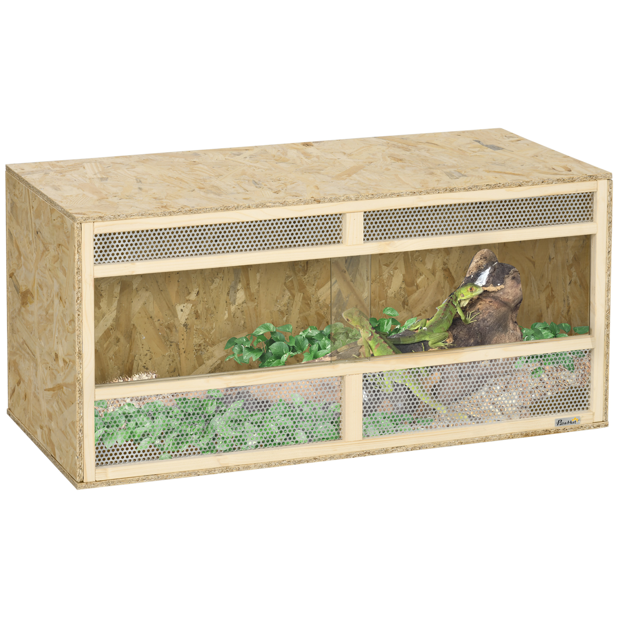 Holzterrarium Aus Osb Für Reptilien Terrarium Mit Glasschiebetüren Schildkrötengehege Kleintierterrarum 100x47x47 Cm Natur