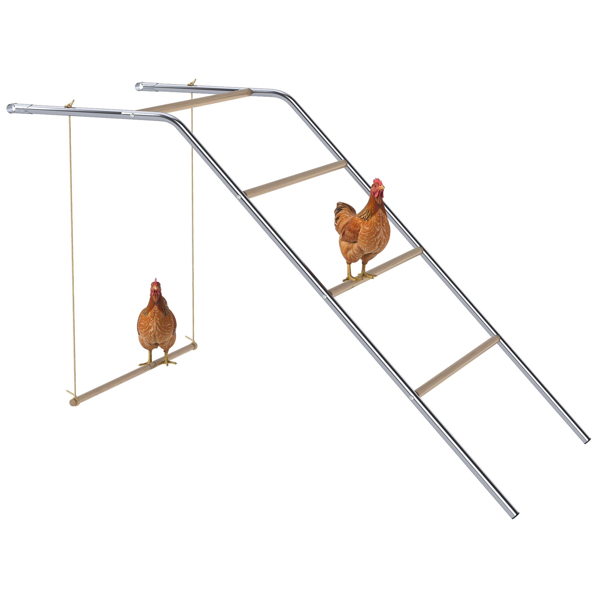 Hühner Spielgerüst Aus Holz Hühnerstall Spielplatz Mit Schaukel & Hühnerstangen Silber 150 Cm