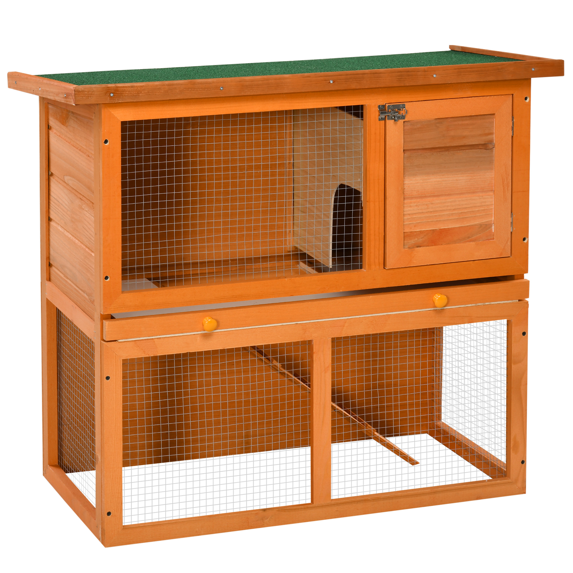 Hasenstall 2 Etagen Kaninchenstall Mit Ausziehbarer Schublade Rampe & Aufklappbarem Dach Kleintierstall Holz 90x45x80 Cm