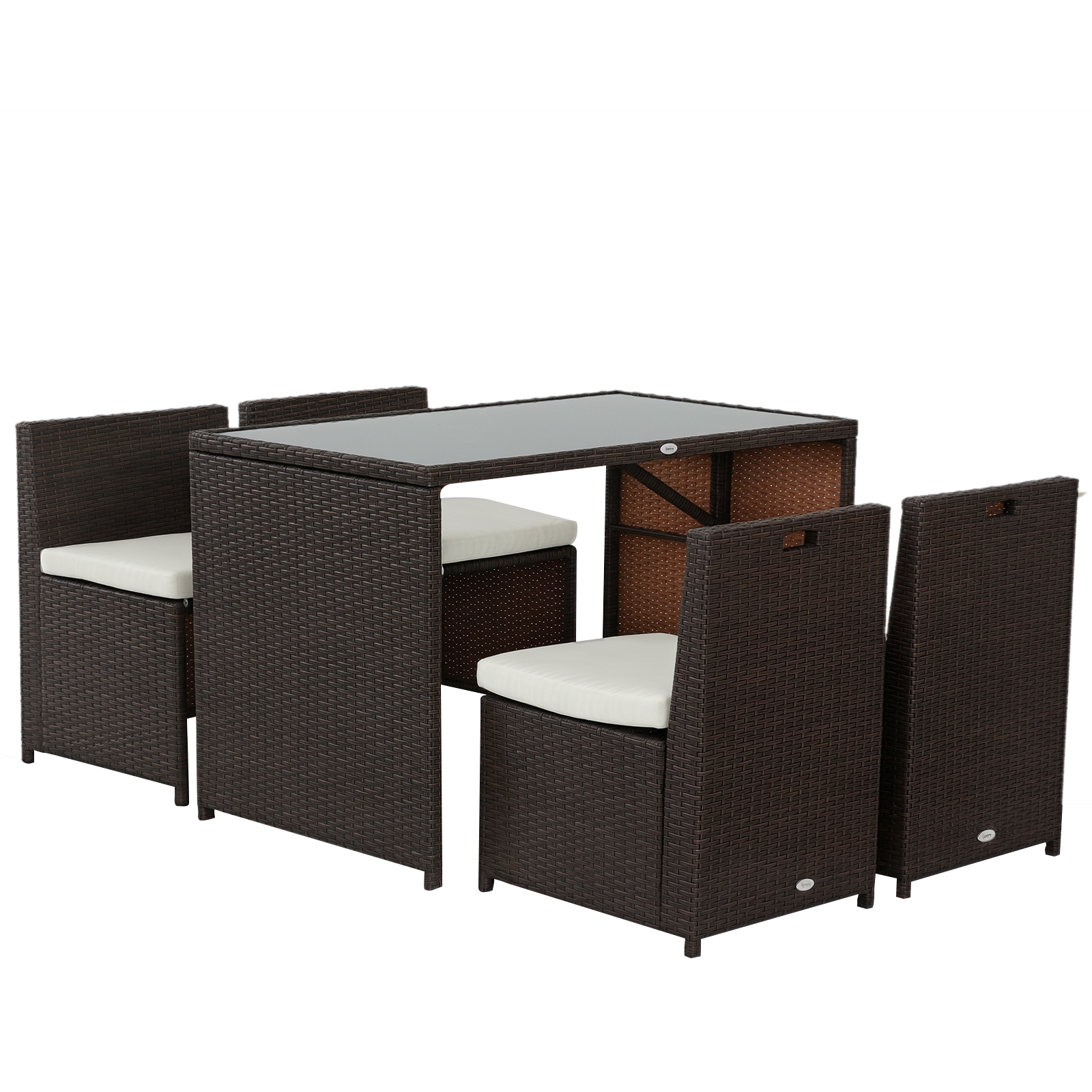 5-teiliges Polyrattan Gartenmöbel-set Für 4 Personen Balkonmöbel Esstisch & 4 Stühle Braun Khaki