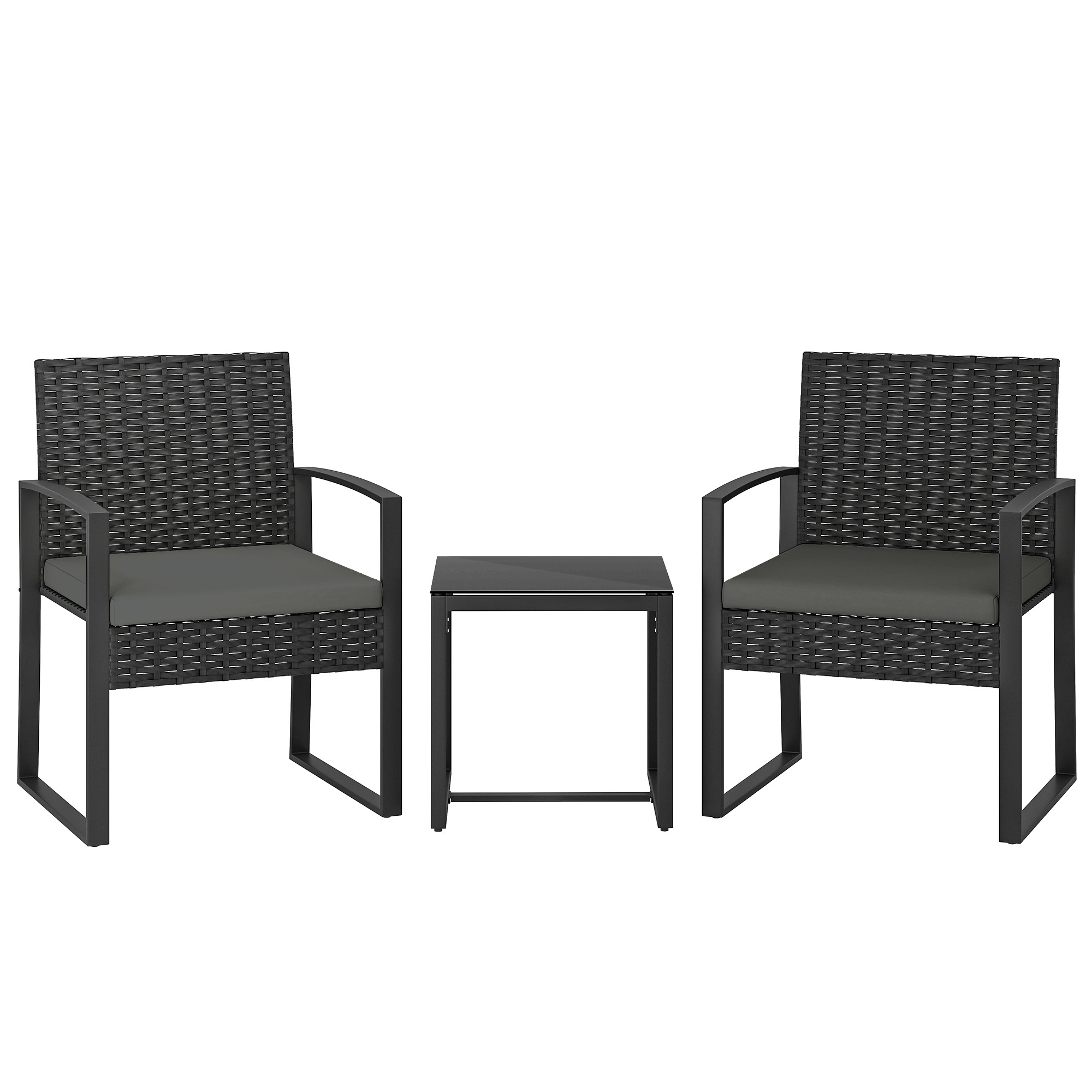 3-teiliges Polyrattan Bistroset Gartenmöbel-set Mit 2 Gartenstühlen & Couchtisch Dunkelgrau