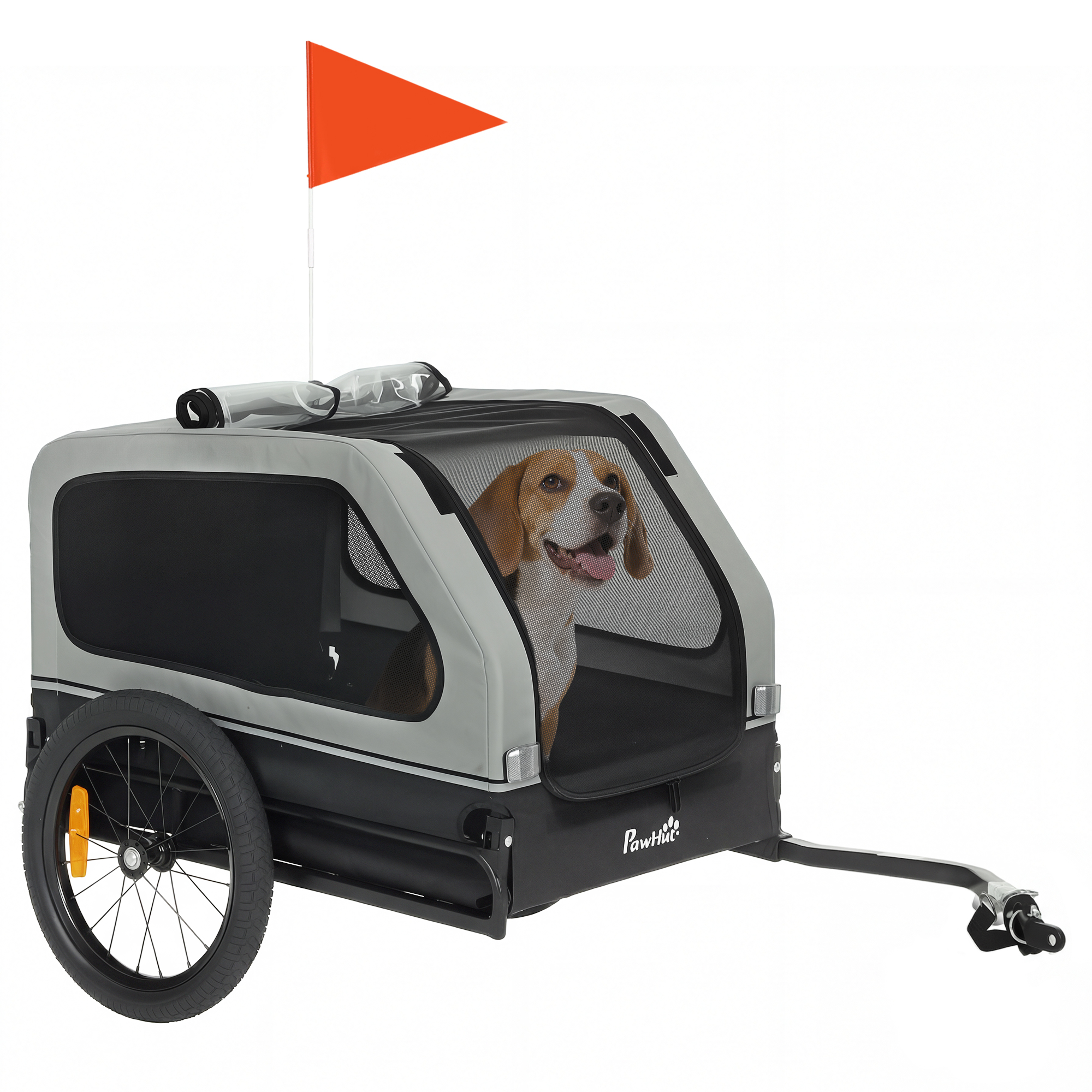 Faltbarer Hunde Fahrradanhänger Bis 20 Kg Fahrrad-hundebag Mit Herunterklappbarer Rampe & Reflektoren Grau