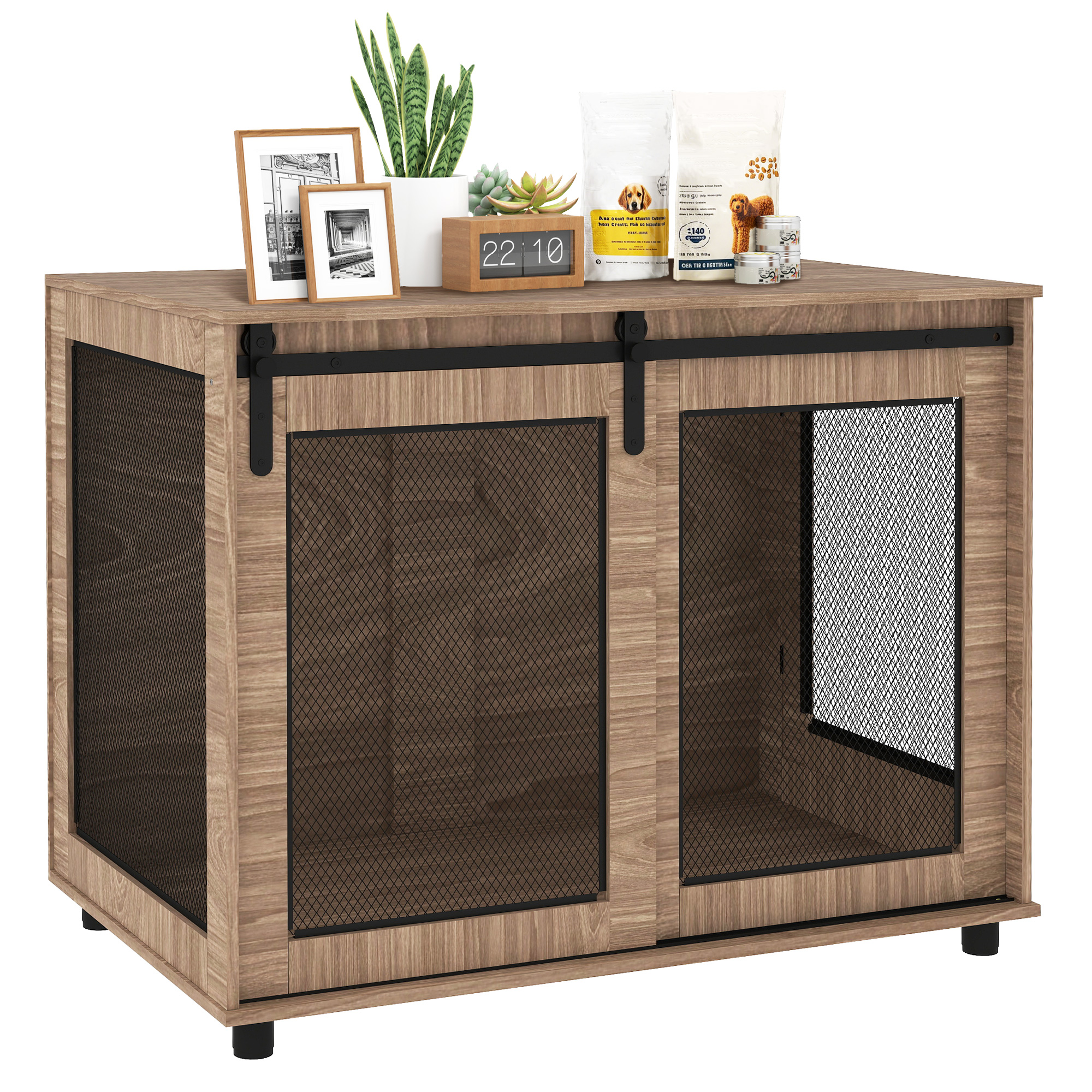 Hundebox Aus Holz 98 X 60 X 78 Cm Hunde Transportbox Indoor Hundehütte Möbelschrank Hellbraun