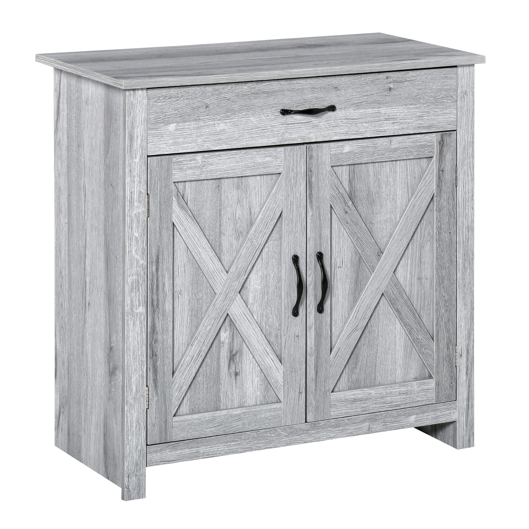 Sideboard Mit Schiebetüren Im Scheunentor-stil 80x39,7x80 Cm, Kommode Mit Schublade & Verstellbarem Einlegeboden, Küchenschrank - Helles Grauholz-optik