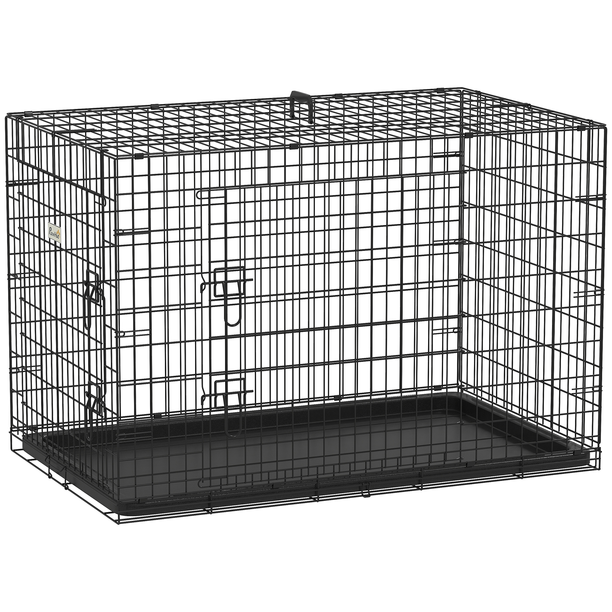 Hund Transportbox Klappbar Hundekäfig Aus Stahl Gitterbox Mit 2 Verriegelbaren Türen Transportkäfig Schwarz 106x71,5x76 Cm