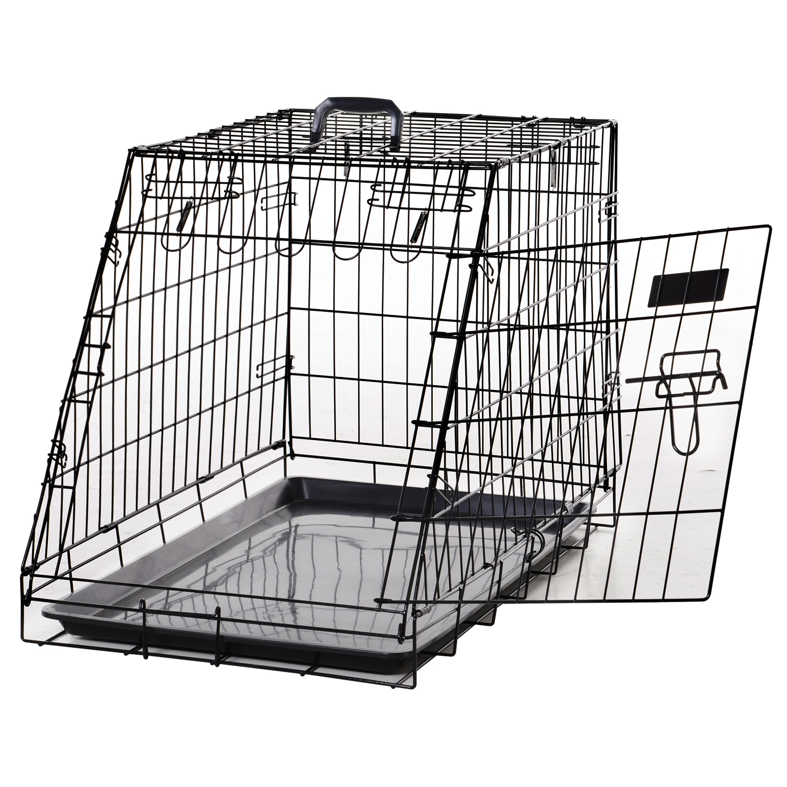 Hundetransportbox Größe L 77x47x55 Cm, Faltbare Hundebox Aus Metall, Stabiler Transportkäfig Und Welpenauslauf Für Auto & Zuhause - Schwarz