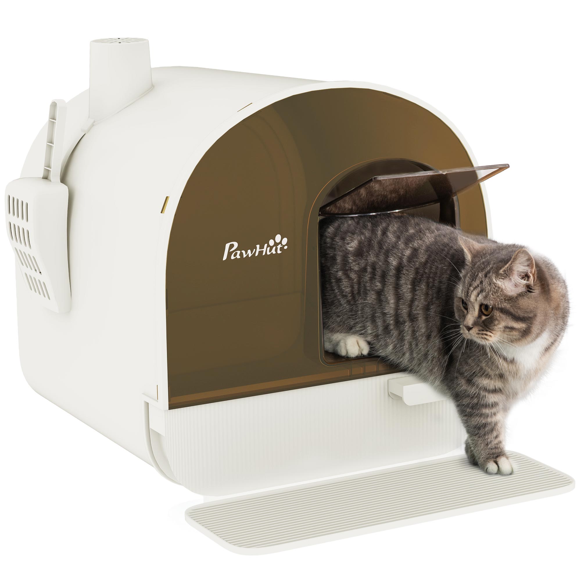 Katzentoilette Geschlossen Katzenklo Mit Schwingtür Streuschaufel & Geruchsfilter Katzenhaus Toilette Weiß 43x44x47 Cm