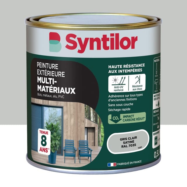 Außenfarbe Für Holz, Aluminium Und Pvc. Syntilor Hellgrau, Seidenmatt, 0,5 L Syntilor