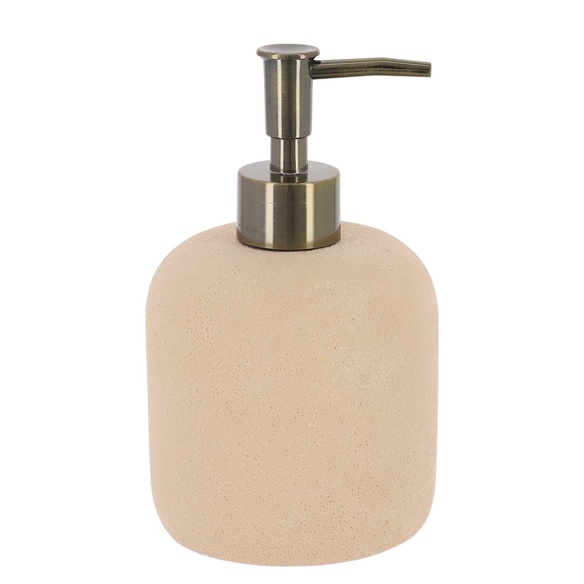 Runder Seifenspender Im Rohlook Aus Polyresin Mit Bronzepumpe, 400 Ml – Ocker - Tendance