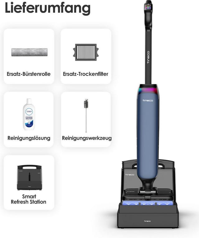 Kabelloser Stielstaubsauger Tineco Floor One Station S9 Artist Bleu Mit Hydroburst Und Iloop-ladestation