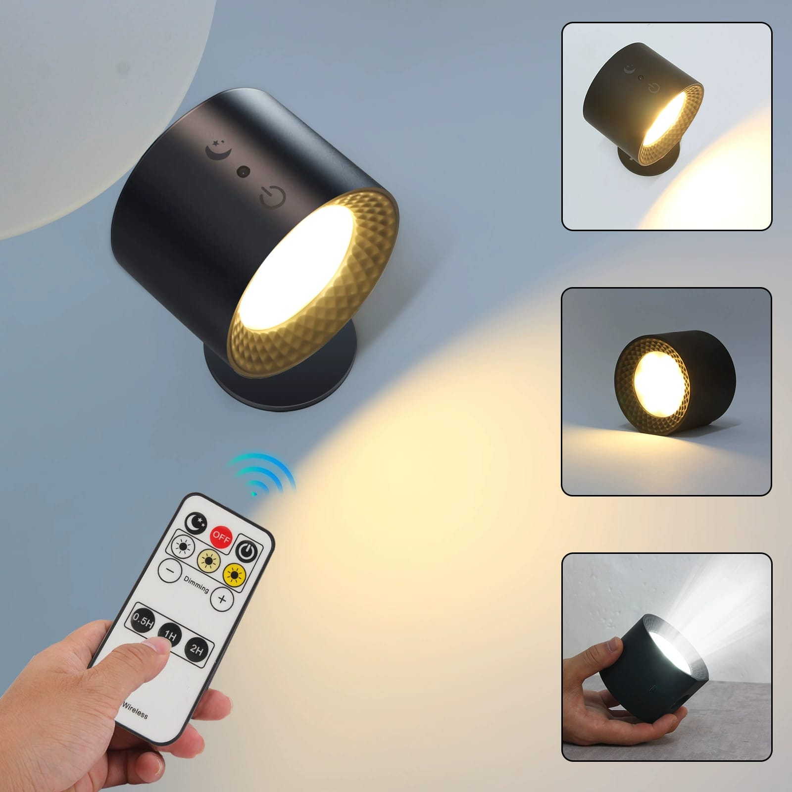Doppelseitige Led-wandleuchte Mit Fernbedienung Und Touch-bedienelementen, 3 Farbtemperaturen, Usb-aufladbar, Wandmontage, 360°-drehung