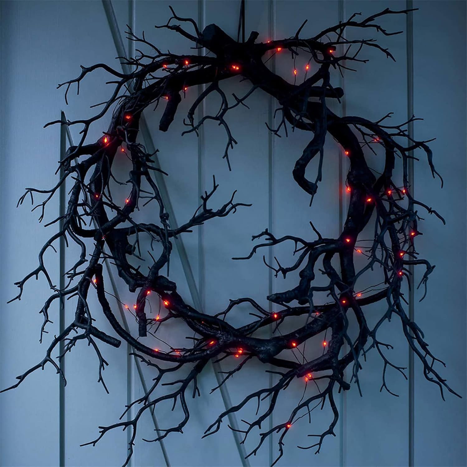 Weihnachts- Und Halloween-kranz Mit Roten Led-lichtern Zur Dekoration Der Haustür – 43 Cm