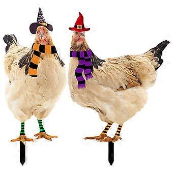 Set Mit 2 Gartensteckern In Hühnerform, Halloween-gartendekoration, Hinweis Zum Einpflanzen In Den Boden