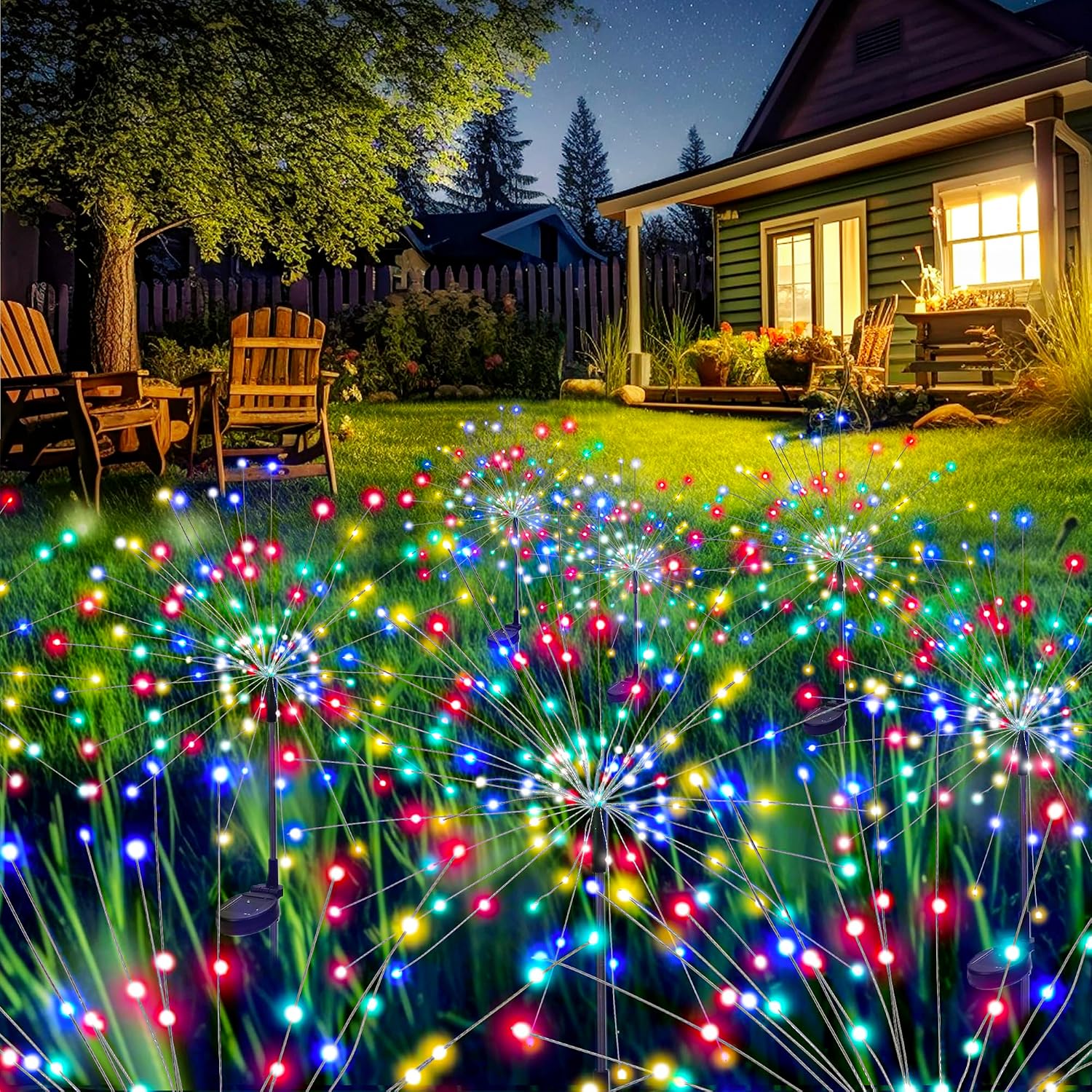 120 Led-gartenlichter Für Den Außenbereich, 8er-pack, Dekorative Solar-feuerwerkslichterkette, Solarbetrieben Für Terrasse, Wege, Blumenbeete, Pflanzgefäße, Balkone, Gärten, Dekoration Zum 4. Juli (me