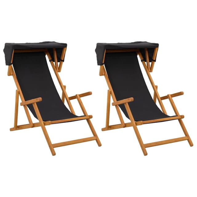 Liegestuhl 2 Pcs 3 Position Massives Eukalyptus Holz Schwarz Vidaxl